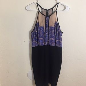 Beautiful blocked black dress w blue lace top